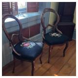 2 Walnut needlepoint parlor chairs
