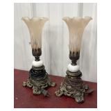2 torchiere accent lamps tulip shades brass???