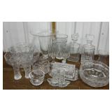 Pretty glass vases, bowls, decanters, glasses etc