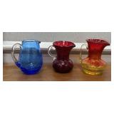 3 crackle glass mini pitchers