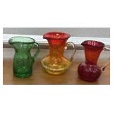 3 crackle glass mini pitchers