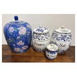 Ginger jar and spice Jars. Spice jar lids not