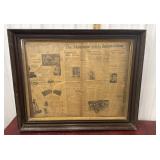 Antique frame with 1956 Montrose newspaper page
