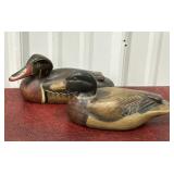 2 wooded ducks - glass eyes