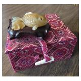 Carved Chinese Jade?? Fish on pedestal with