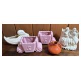 4 Great Vintage Planters & small orange vase