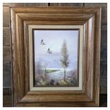 Signed Bailey flying Mallard ducks painting on