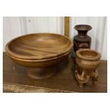 Wooden bowl, vase, ashtray