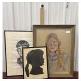 3 portraits -1 signed Laurie Terry & Boy charcoal,