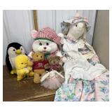 Plush animals- bunnies, bears, penguin, ducky