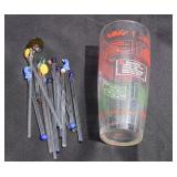 1940's Cocktail Shaker, Glass Stir Sticks