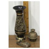 Brass vase, bell, ashtray *bell missing its