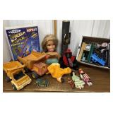Rocket, magnetic dart set, train set, trucks,