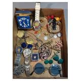 Vintage wonder woman, watch pins, earrings,