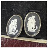 Wedgwood clip earrings, Sterling signed clip