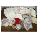 Vintage table runners, doilies, aprons- some