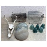 Insulators, Buick Hub Cabs, Wire Basket, etc