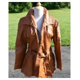 Vintage Brown Leather Belted Women's Jacket. Some