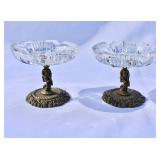 Pair of Pedestal Cherub Glass Compotes
