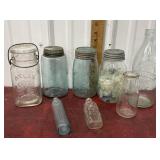 Old mason jar and glass bottles