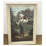 Victorian litho Print - Boy with a fish