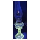 Glows Green early Bridgeport oil lamp - peanut
