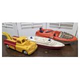 2 Plastic Boats & Tow Truck - All As Found
