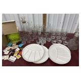 Bar glasses, fondue plates, matchbooks, and
