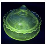 Glows Green large Pattern glass candy dish -