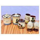 Torquay Motto ware Egg Cups, Salt & Pepper, Jam