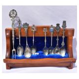 Souvenir Spoons & Holder. Marked (800) etc.