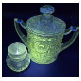 Glows Green huge sugar bowl and covered condiment