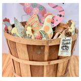 Harvest Basket of Metal Yard Chickens