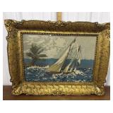 Sailboat, palm tree needlepoint art *frame