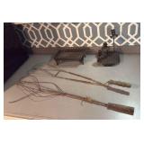 Vintage candle holders, vintage rug beaters (1