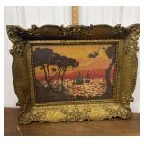 Beautiful sailboat, sunset scene, needlepoint art