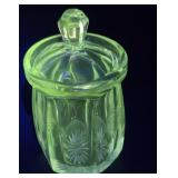 Glows Green early Signed Heisey condiment jar -
