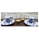 2 Cup And Saucer Sets With Brass Easels