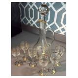 Romanian 50s decanter bar set with six matching