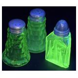 3 Uranium Glass Salt And Peppers