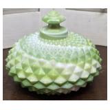 Green & White Slag glass candy dish