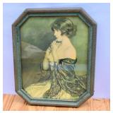 Antique Framed "Thinking Lady"  Print