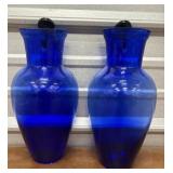 2 Blue Wall hanging flat back Pocket Vases.
