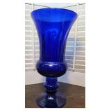 Tall Cobalt blue glass urn vase