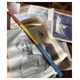 Box of artwork & prints-surprise package, oil on