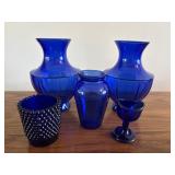 4 Pcs Cobalt Blue. Vases & candle Holder