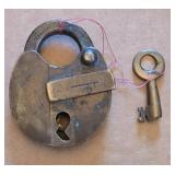 Early brass padlock with key - not working