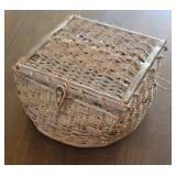Victorian sewing notion basket - wooden bottom