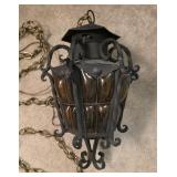 Spanish Revival hanging lantern W/amber bubble