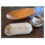 3pcs Pfaltzgraff china & wooden bowl